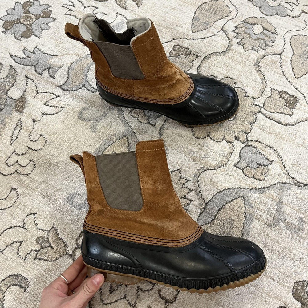 Sorel Snow Boots Mens Size 7 Brown Suede Waterproof‎ Duck Ankle Pull On Lined